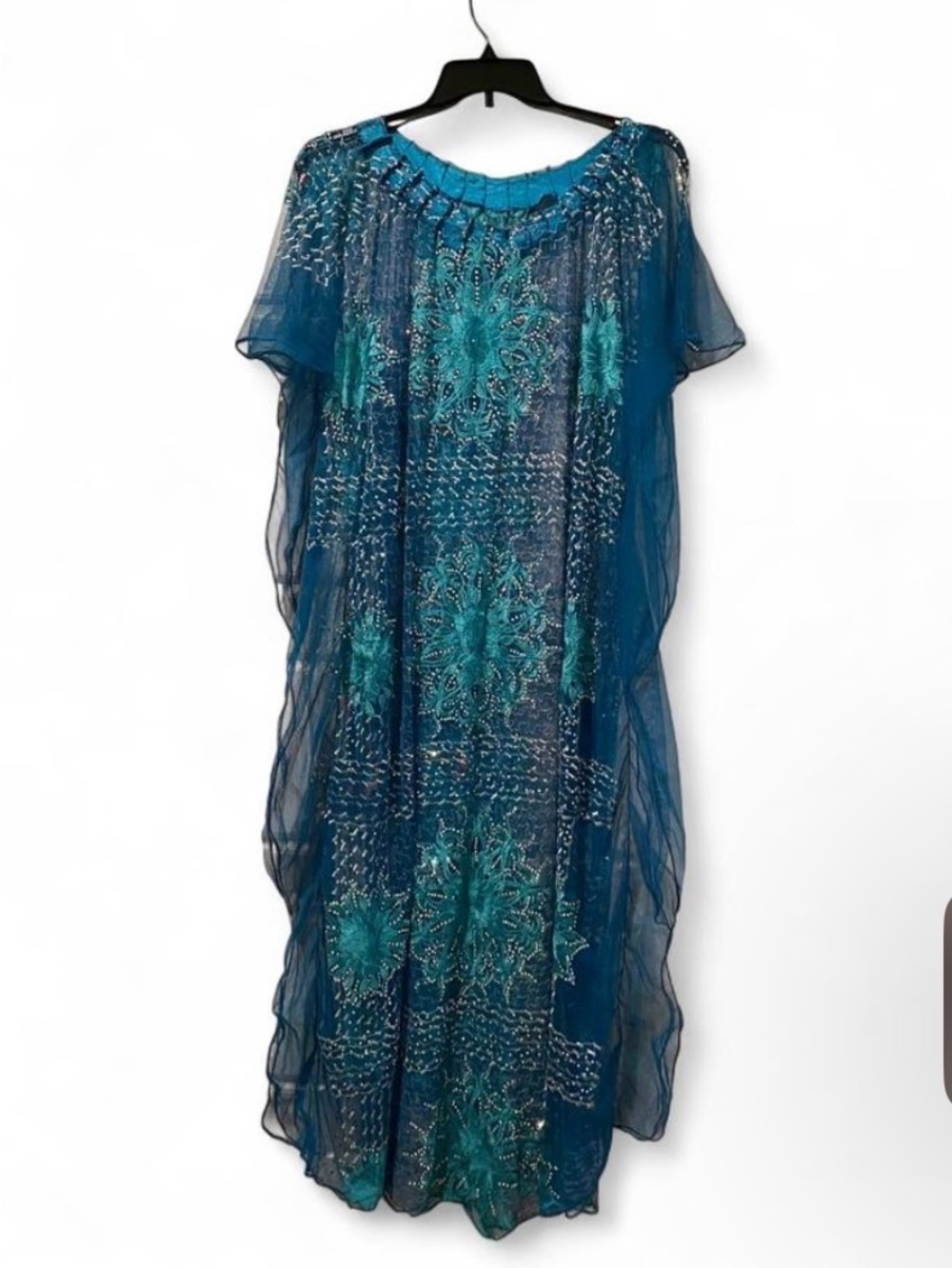Sheer Teal Embroidered Maxi Dress